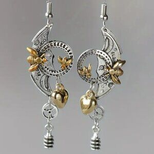 Creative Mechanical Gear Steam Punk Dangle Earrings Bee Roulette Pointer